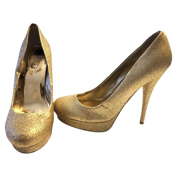 GUESS | Glitter Gold Platform High Heels - Picture 3 of 9